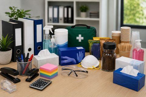 A range of office supplies